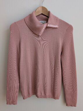Vintage Gerard Darel 100% wool split turtleneck dusty rose pink sweater top